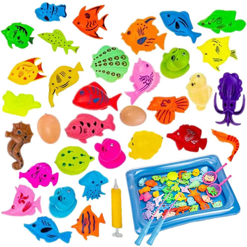 어린이 낚시 장난감 세트 자기 놀이 물 아기 장난감 부모-자식 대화 형 게임 3D 낚시 막대 그물 아기 놀이 물 목욕 장난감